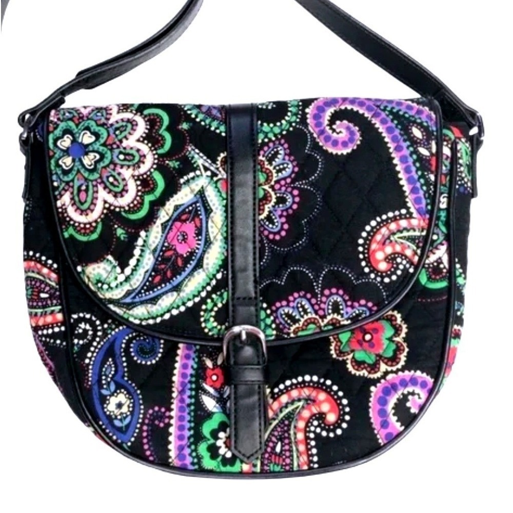 Vera Bradley Kiev Paisley Floral Slim Crossbody Saddle Bag Faux Leather
